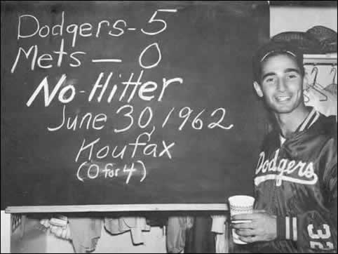 Koufax at the "No Hitter" chalkboard in 1962